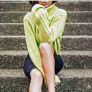 Rebellious Sweater Ribbed Detail Knitted Lemon Green Sweater  Size S